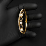 Luxury Gold-Plated Pearl & Heart Crystal Hinged Bracelet for Women | Elegant Cuff Bangle