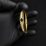 Luxury Gold-Plated Black Clover Crystal Cuff Bracelet for Women | Elegant Hinged Bangle