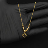 Luxury Gold-Plated Black Clover Pendant Necklace for Women | Beaded Chain Necklace