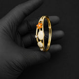 Elegant Gold-Plated Floral Open Cuff Bracelet for Women | Crystal & Enamel Design
