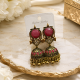 Pink Antique Jhumki Earrings for Women | Traditional Ethnic Drop Earrings