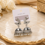 Silver Butterfly Jhumka Earrings with Pearl Drops