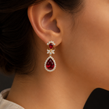 Ruby Crystal Teardrop Silver Earrings