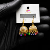Pearl Jhumka Earrings with Multicolor Beads