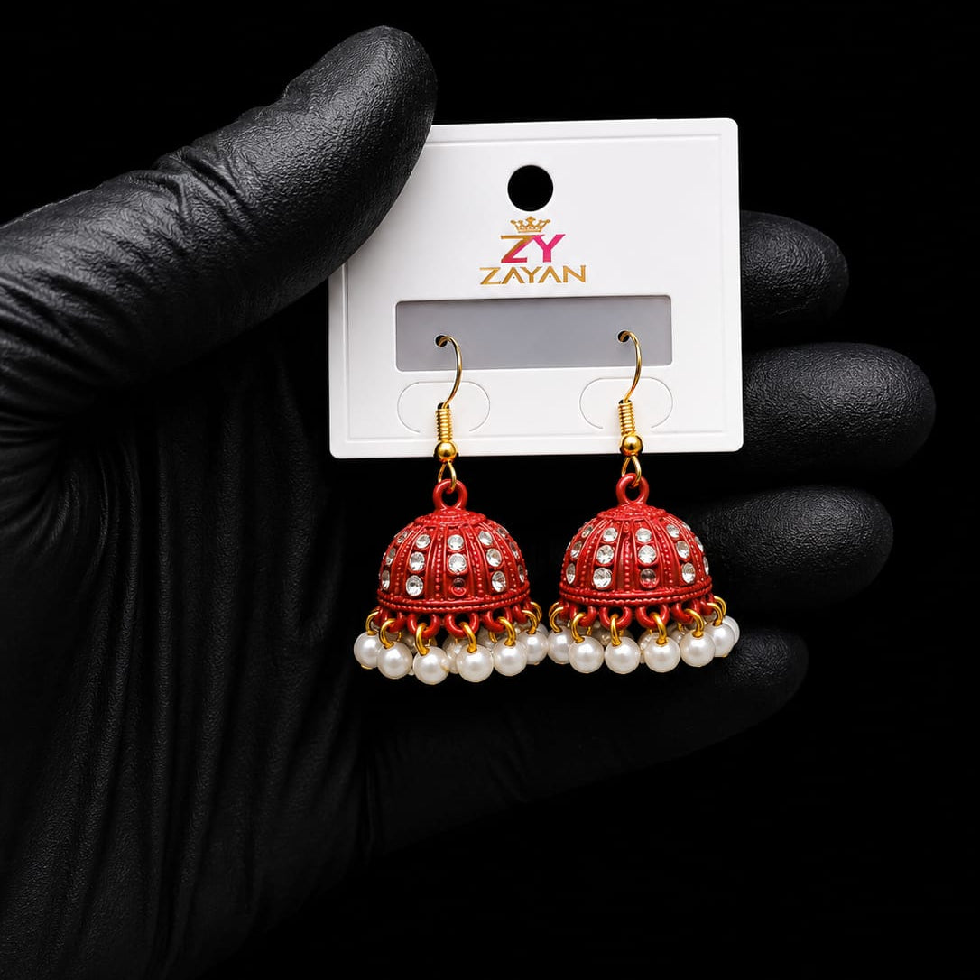 Pearl Jhumka Earrings with Multicolor Beads