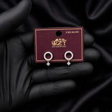 Silver Circle Stud Earrings with Diamond Drop