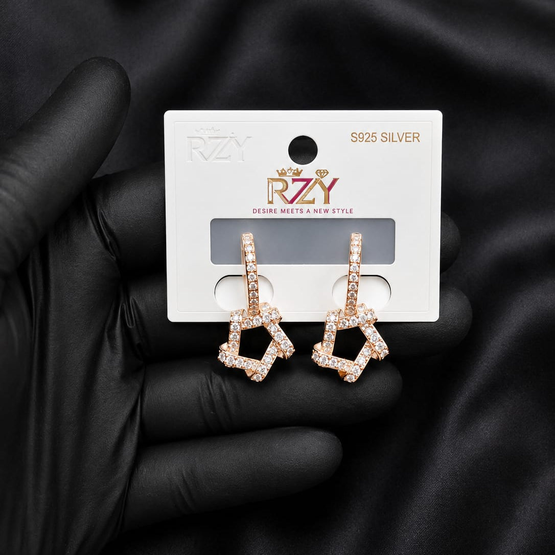 Silver Geometric Crystal Drop Earrings