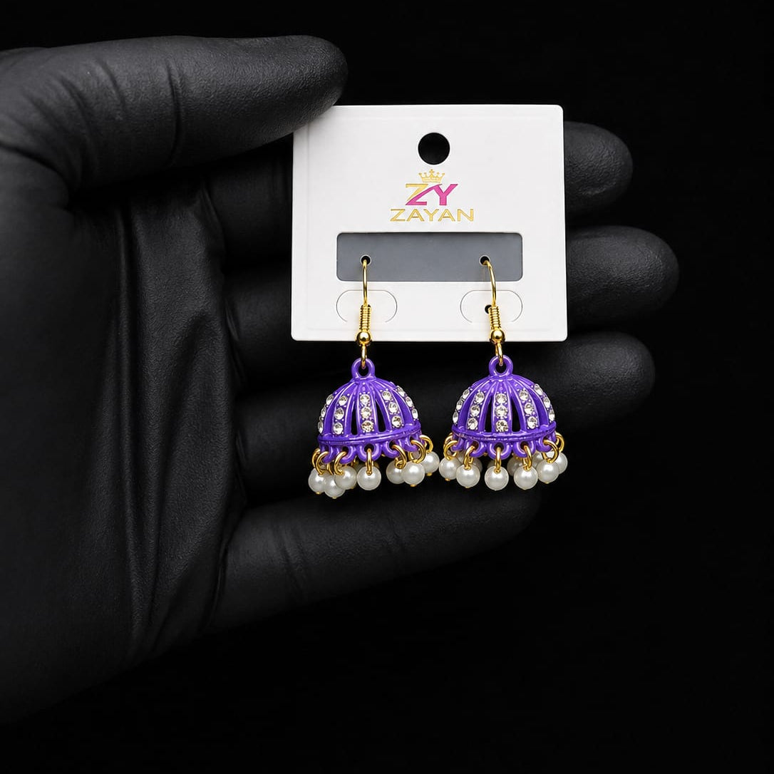 Pearl Jhumka Earrings with Multicolor Beads