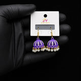 Pearl Jhumka Earrings with Multicolor Beads