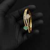 Luxury Gold-Plated Clover Crystal Open Cuff Bracelet for Women | Elegant Adjustable Bangle